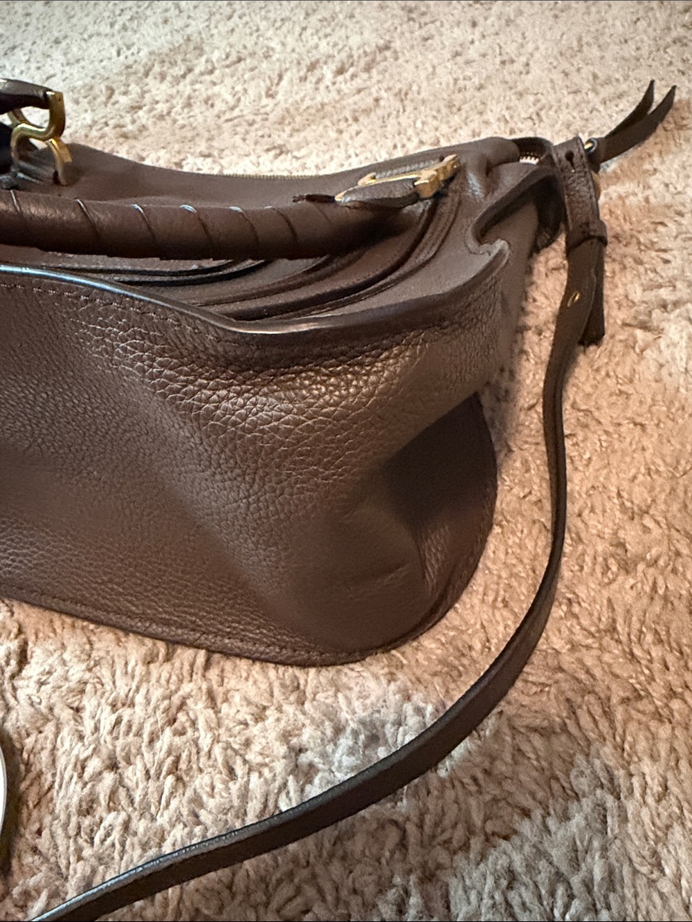 Chloé Marcie Medium Satchel Brown Pebbled Leather Gold Hardware Crossbody - Picture 12 of 14